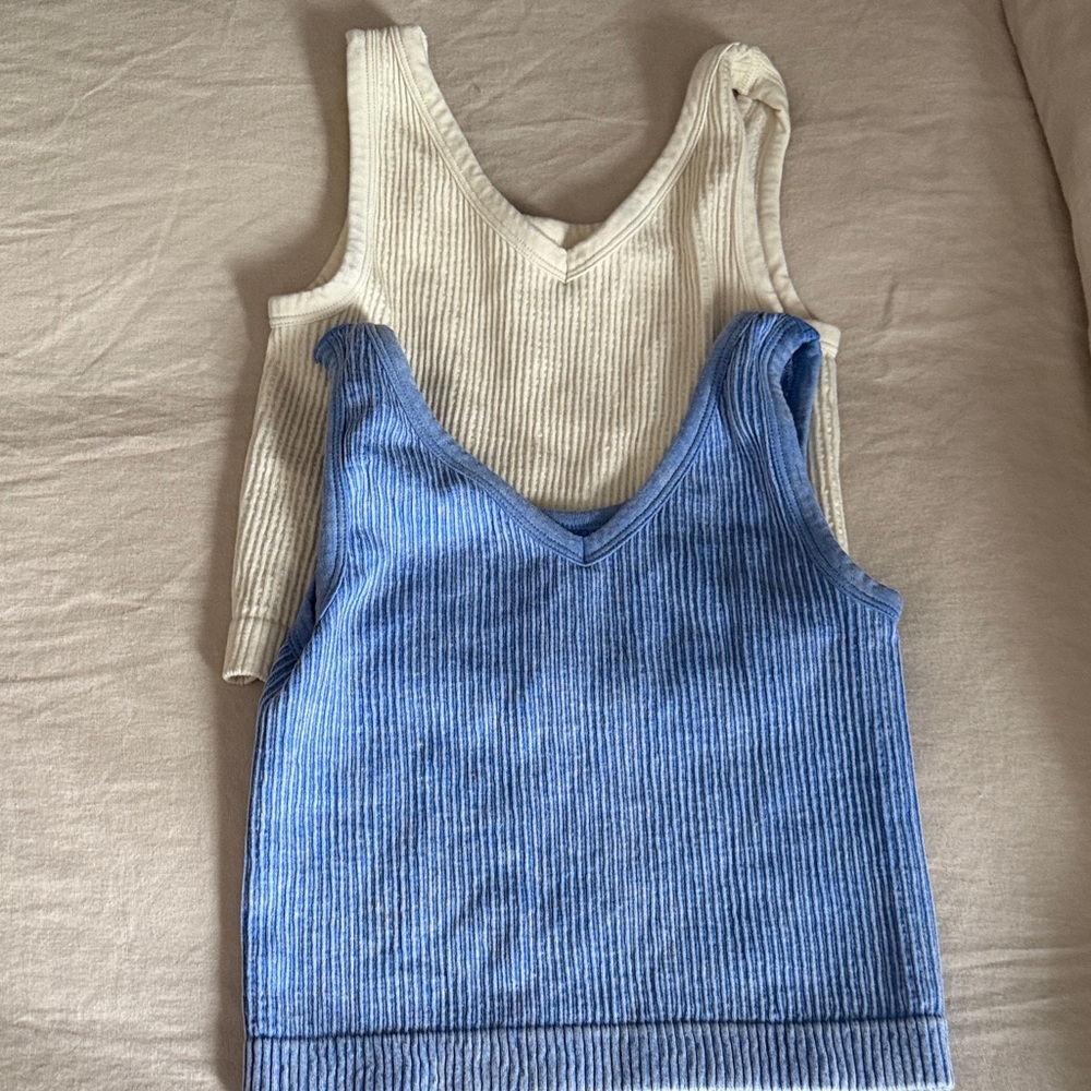 a new day Blue and Cream Ribbed Knit Tops